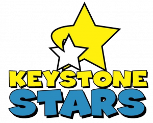 Keystone Stars logo featuring a large yellow star with a white star cutout and bold yellow and blue text reading "Keystone Stars"
